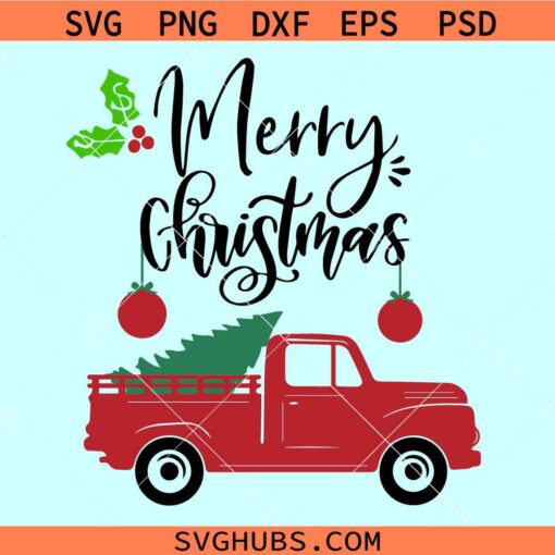Vintage Red Christmas truck svg, Christmas truck svg, Merry Christmas red Truck SVG