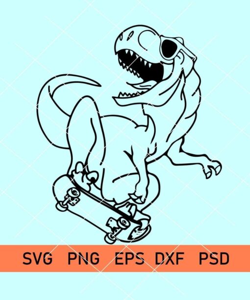Dino Skateboard SVG - T-Rex Svg - Dinosaur Skater - Tyrannosaurus Rex - Skate Boys Gift - Crafting Gifts