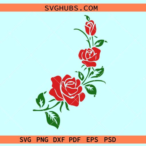 Rose with vine svg, Rose vine Flower SVG, Rose bush SVG, Rose flower svg