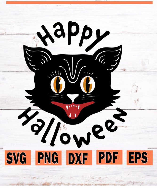 Halloween cat svg, Happy Halloween svg, Vintage Halloween Cat svg