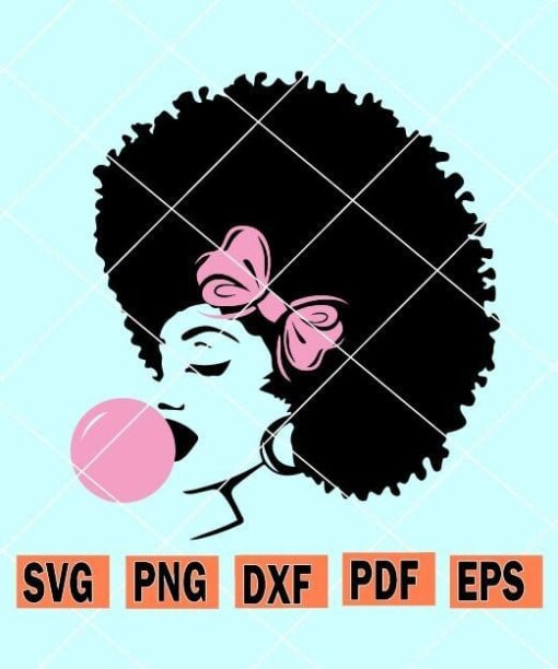 Afro woman with bubble gum svg