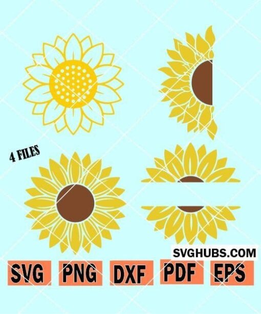Sunflower SVG Bundle, Sunflower Outline SVG, Sunflower SVG, Half