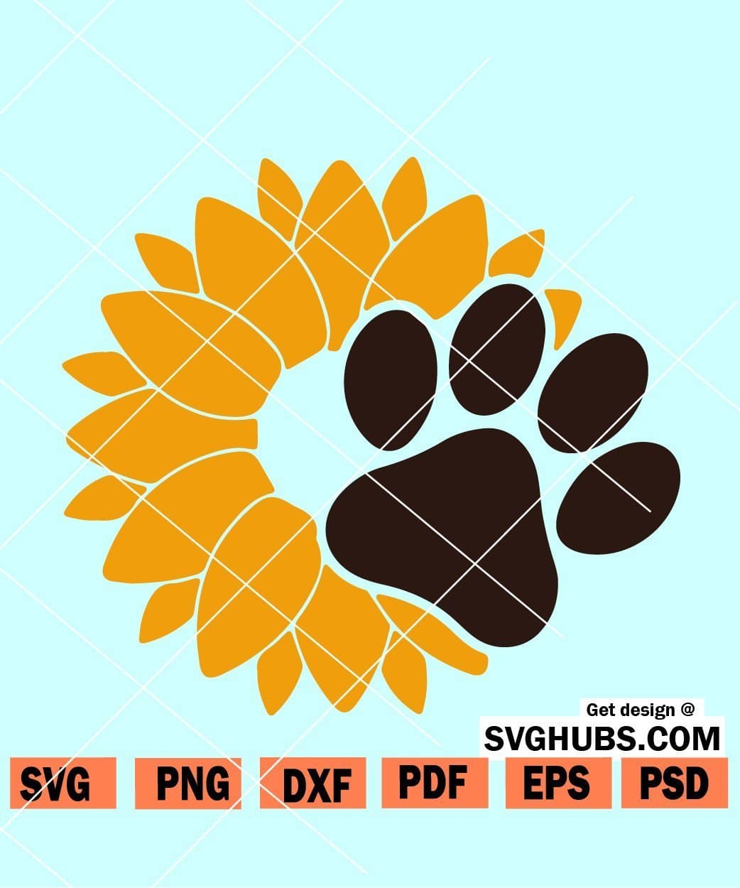 Sunflower Paw Print SVG, Sunflower paw SVG, Sunflower with dog paw SVG