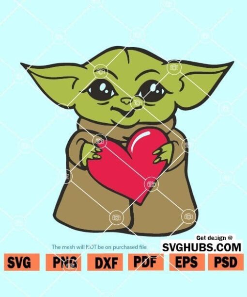 Baby Yoda with a heart SVG