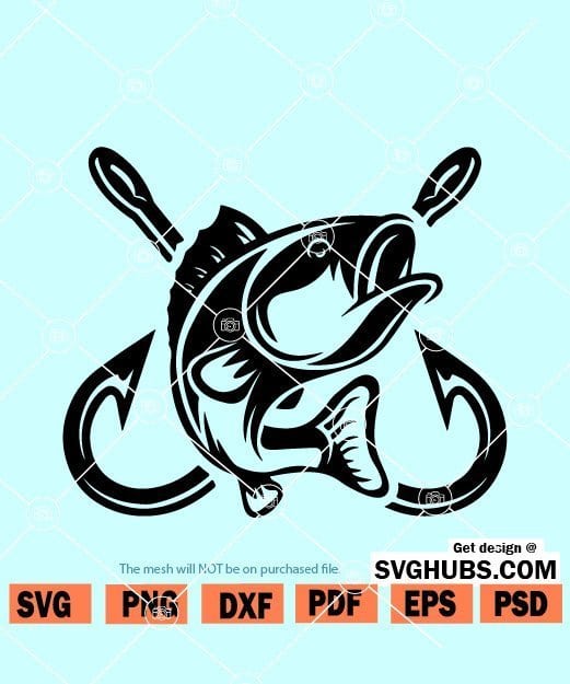 Fish and hook SVG, Fishing pole svg, fishing svg, bass fishing svg
