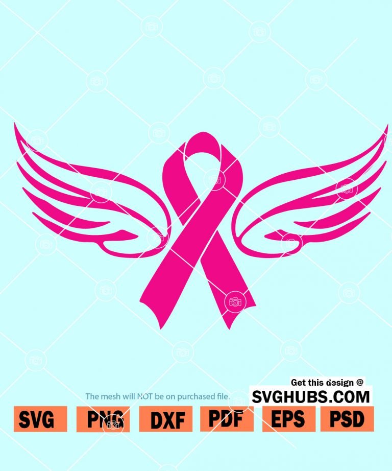 Cancer Ribbon With Wings SVG