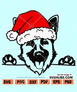 German shepherd with Santa hat SVG