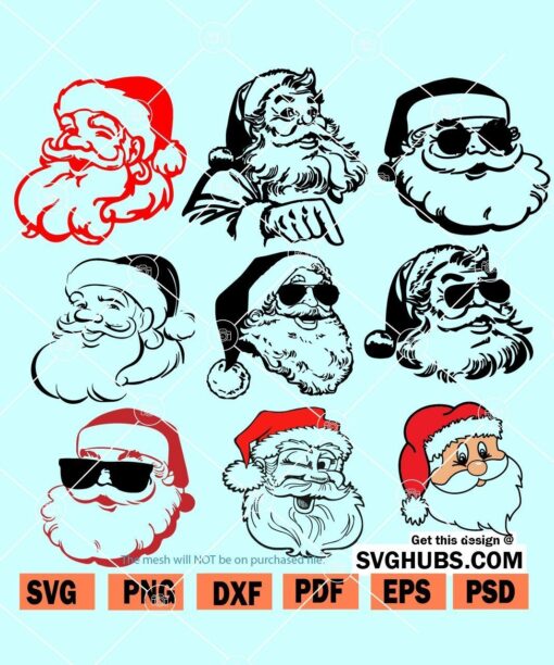 Santa face svg bundle, Santa SVG, Santa, Santa with sunglasses SVG, Santa SVG clipart