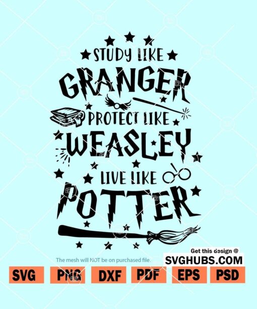 Study Like Granger Protect Like Weasley Like Potter SVG