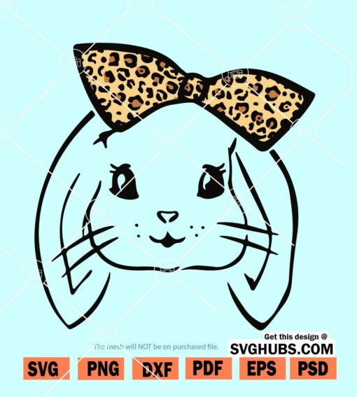 Bunny with leopard print bow svg