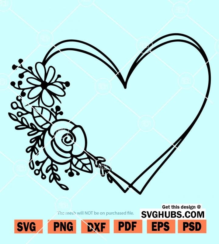 Floral heart svg, Floral wreath svg, Heart floral monogram - Svg Hubs