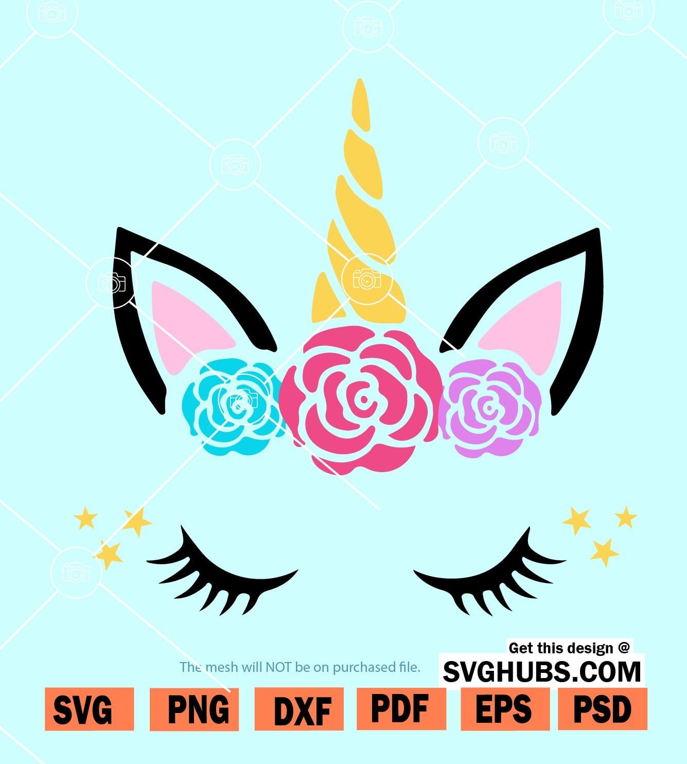 Unicorn head with eyelashes svg, Unicorn svg Cut File, unicorn birthday svg