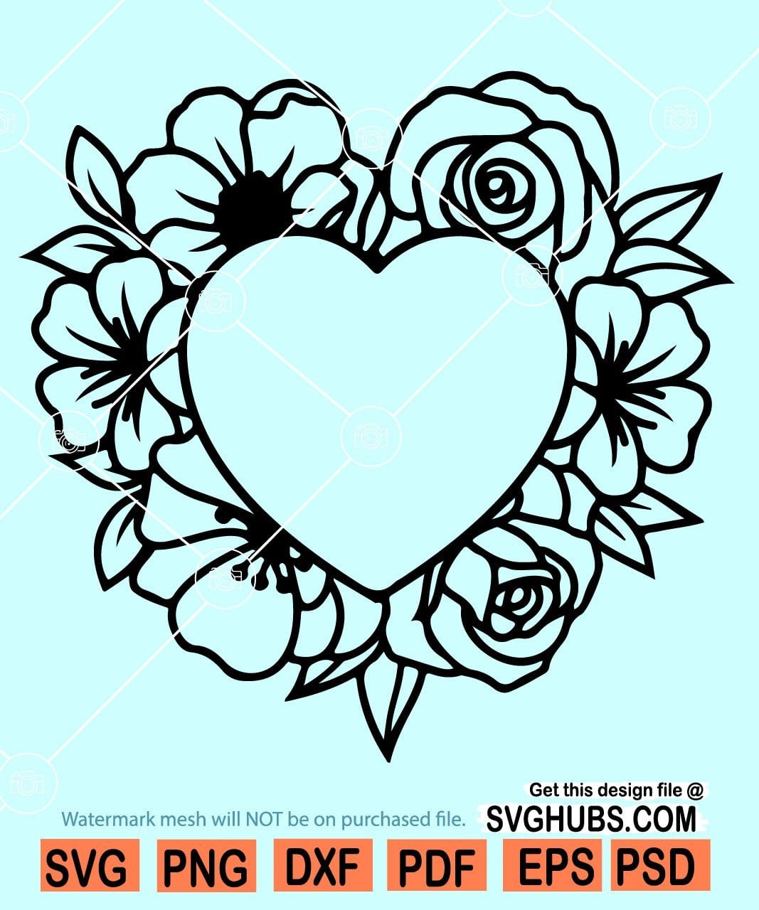 Heart shape flower frame svg, Flower frame SVG, floral frame SVG