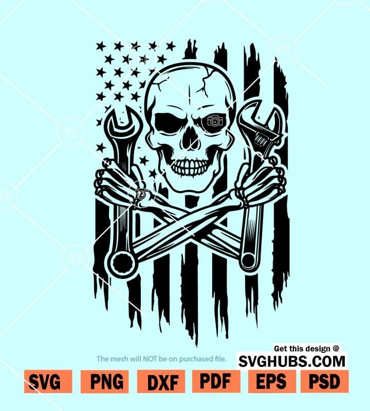 US flag mechanic skull svg, US Skull Mechanic Svg File, Mechanic skull