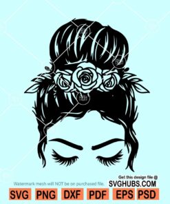 Messy bun with flowers svg