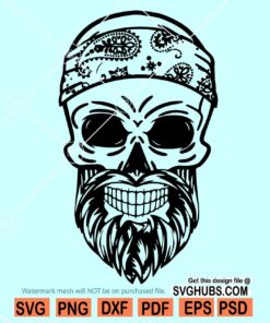 Skull with bandana and beard SVG