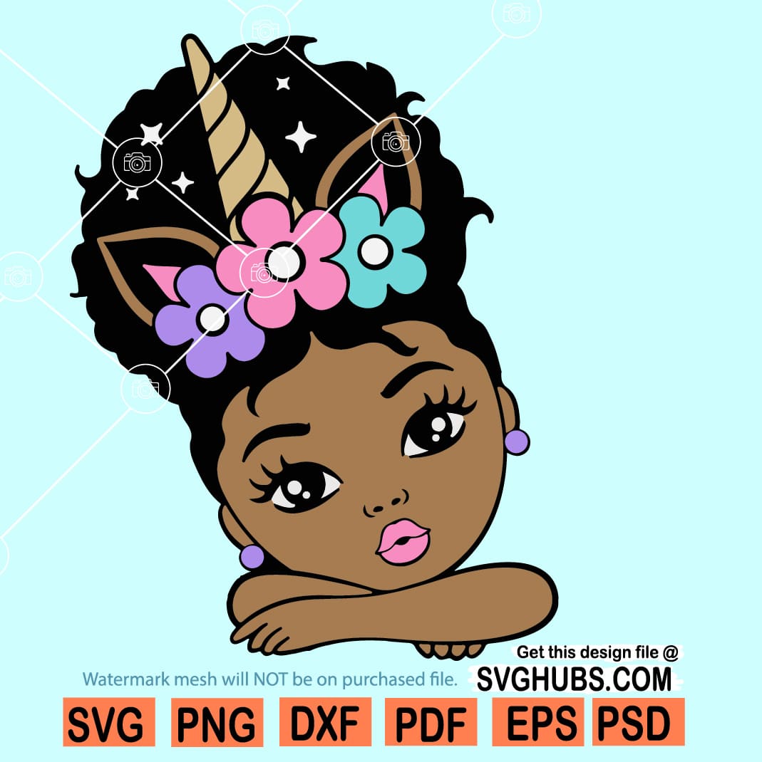 Afro Unicorn Svg, Peekaboo Girl Svg, Afro Puff Svg, Unicorn Girl Svg