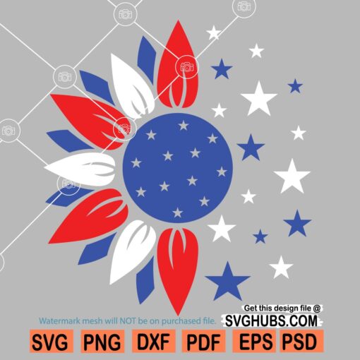 Patriotic sunflower SVG, American flag sunflower svg, 4th of July Svg