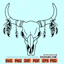 cow skull with feathers svg