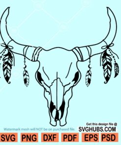 cow skull with feathers svg