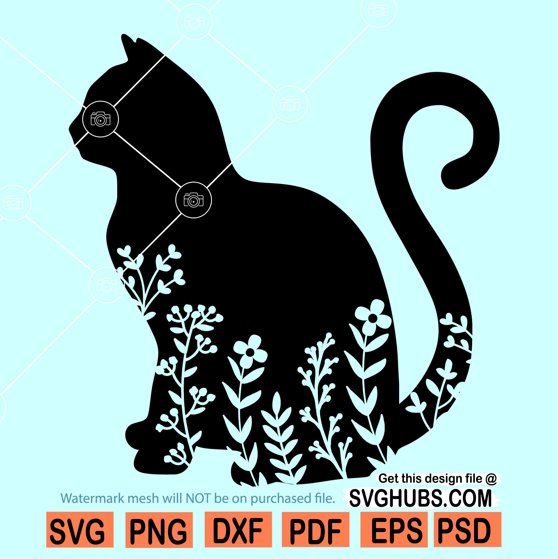 Floral Cat SVG, Cat SVG Files, Cat with flowers svg