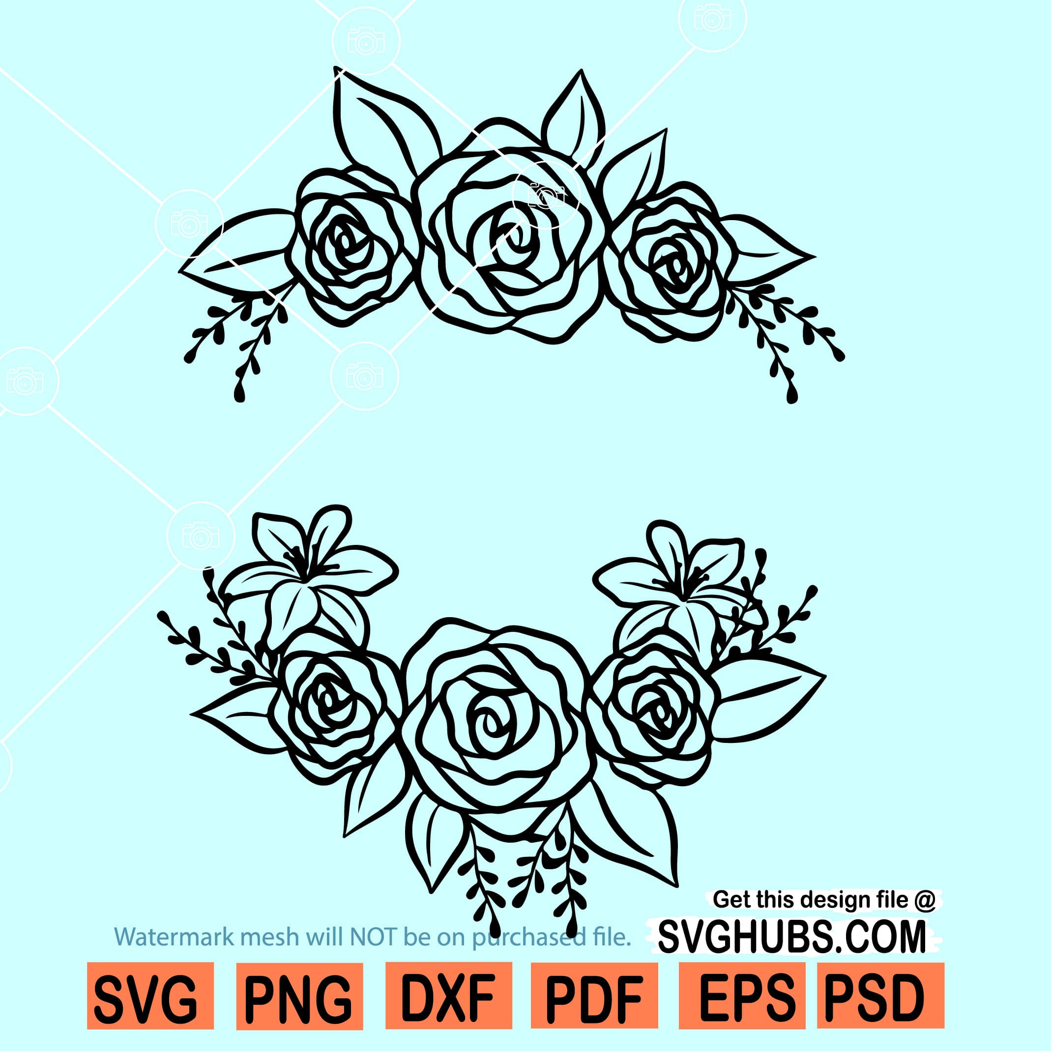 Floral Border SVG, Split Floral Frame SVG, floral frame svg