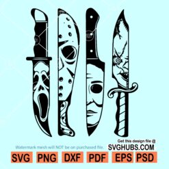 orror movie characters in knives svg, Michael Myers svg, Jason Voorhees SVG, Friday 13th svg, Scream svg, Chucky SVG