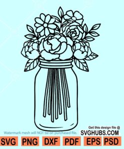 Mason Jar with flowers Svg