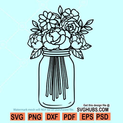 Mason Jar with flowers Svg