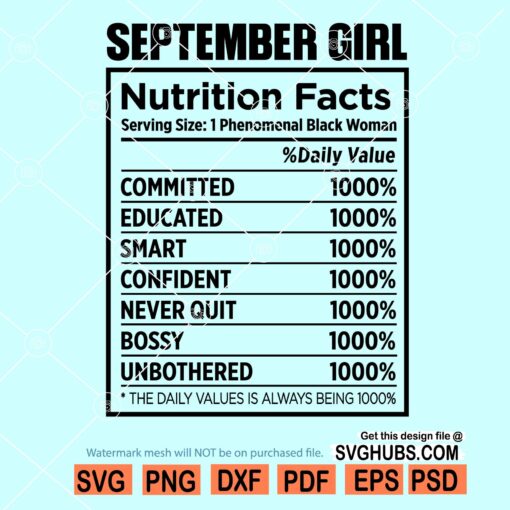 September Girl Nutrition Facts SVG