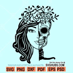Skull half woman SVG