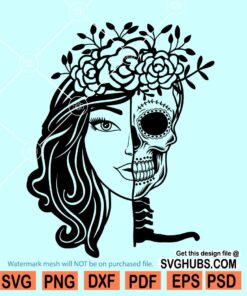 Skull half woman SVG