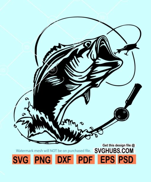 Bass fishing SVG, Fish and hook SVG, Fishing pole svg, fishing svg ...