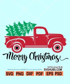 Merry Christmas truck with tree SVG, Red Christmas truck svg, Merry Christmas SVG, Vintage Christmas truck svg