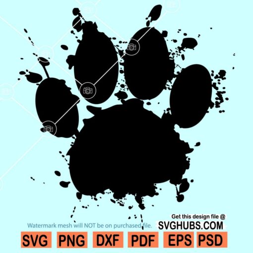Paint Splatter Dog Paw Print SVG