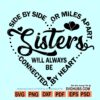 Side by side or miles apart sisters will always be connected by heart svg