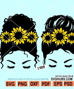 Messy bun with Sunflower svg, Messy bun sunflower svg, Black Woman with Sunflower svg
