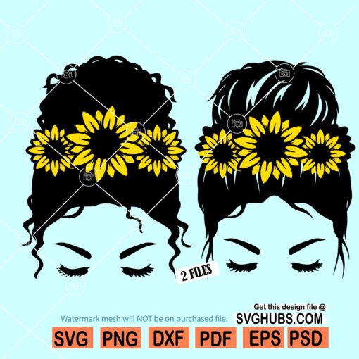 Messy bun with Sunflower svg, Messy bun sunflower svg, Black Woman with Sunflower svg