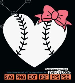 Baseball heart with bow svg