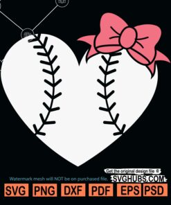 Baseball heart with bow svg