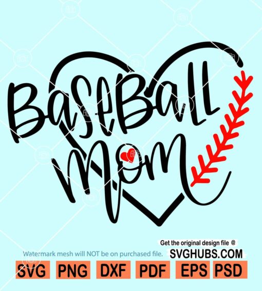 Baseball mom heart svg file