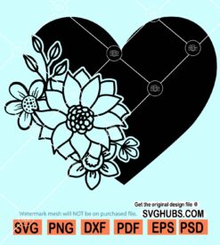 Heart with flowers SVG, Floral heart svg, Floral Heart Wreath SVG, Heart floral Svg, Geometric Wreath SVG