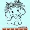 Baby elephant with flowers svg