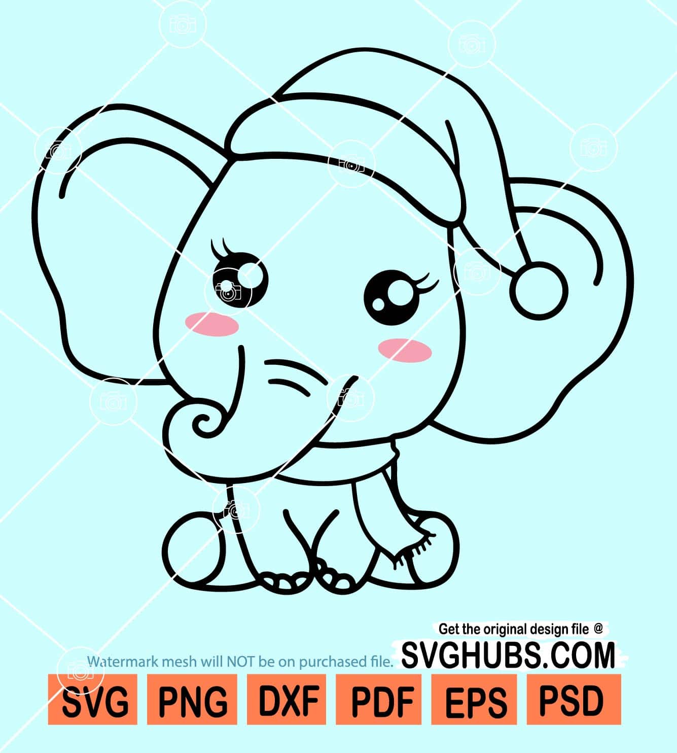 Baby elephant with santa hat svg, Baby elephant svg, elephant svg