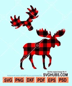 Buffalo plaid moose for merry christmas svg