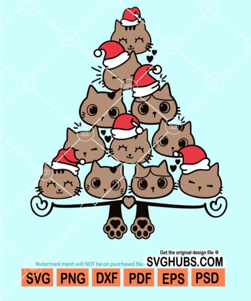 Christmas cats wearing santa hat svg