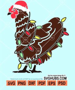 Christmas chicken with lights and santa hat svg