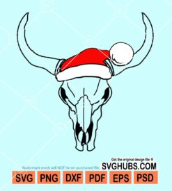 Cow head skull with christmas hat svg
