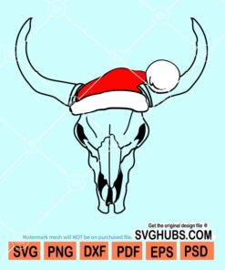 Cow head skull with christmas hat svg