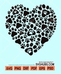 Love heart dog paw print svg